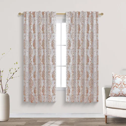 Vista 31 de Mrs.Naturall Cortinas Doradas de Lujo para Dormitorio, Cortinas con Patrón de Medallón Damasco para Cocina Baño Sala de Estar 63 Pulgadas de Largo