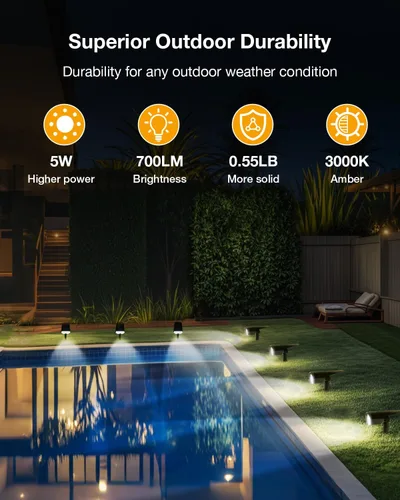 Vista 6 de Foco Solar para Exteriores Impermeable Iluminación LED de Acento para Paisaje para Patio, Árbol, Plantas, Paredes, Sendero, Jardín, Estatuas, Brillo