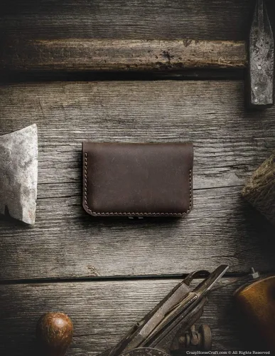 Vista 12 de Crazy Horse Craft Personalized Leather Card Holder, Business Card Case Felt Alpine Green