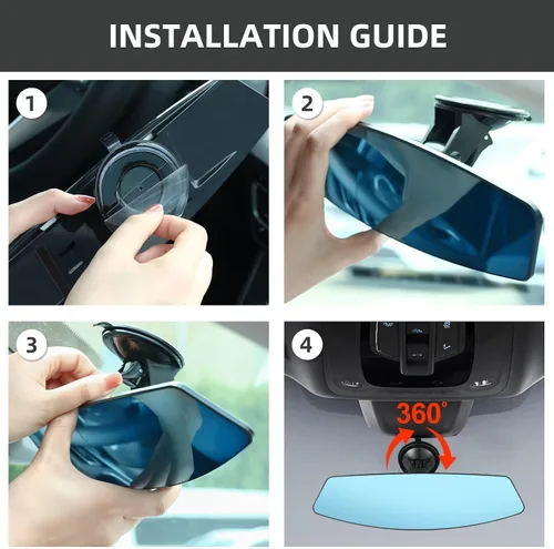 Vista 5 de Espejo retrovisor para automóvil con ventosa ajustable, gran angular que reduce los puntos ciegos, 12.6 pulgadas, HD, universal, panorámico