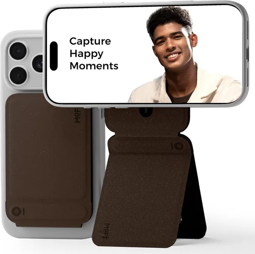Vista 23 de MOFT Soporte de trípode para teléfono para iPhone, soporte para iPhone multiángulo, soporte para teléfono ligero y portátil, imanes fuertes, cuero