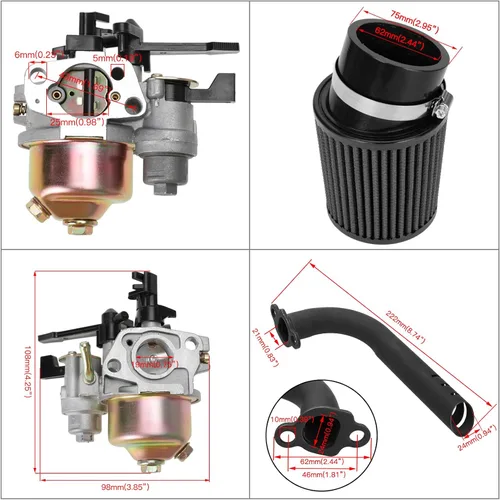 Vista 5 de FVRITO Kit de Adaptador de Filtro de Aire de Carburador Mejorado para Tubo de Escape Etapa 2 para Clon Non Hemi Predator 212cc 196cc 6.5Hp GX160