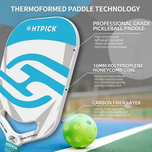 Vista 2 de Palas de Pickleball Pala de Pickleball de Fibra de Carbono T700 con Garganta Aero Moldeado por Prensado en Caliente Núcleo de Polímero de 16mm