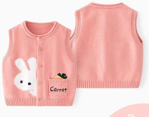 Vista 2 de Chaleco unisex para bebé, chaleco de punto suave de algodón con cuello en V, chaleco sin leveeless