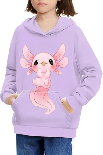 Vista 41 de Ystardream - Sudaderas para niñas adolescentes con bolsillo, sudaderas de manga larga para niños 0 Lindo Axolotl Rosa