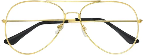 Vista 3 de Skeleteen Lentes transparentes para disfraz de lente Gafas de sol transparentes estilo aviador de los años 70 con borde de alambre dorado