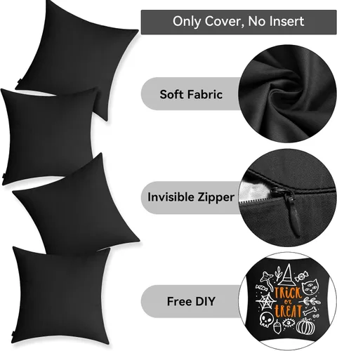 Vista 5 de Coddsmz Paquete de 4 fundas decorativas de 100% algodón para cojín cuadrado, funda de almohada de color liso para bricolaje, para sofá y dormitorio