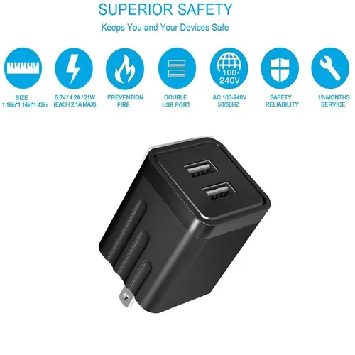 Vista 8 de Cargador rápido para iPhone, cargador de iPhone de carga rápida, paquete de 2 cargadores de pared USB de doble puerto, adaptador de bloque