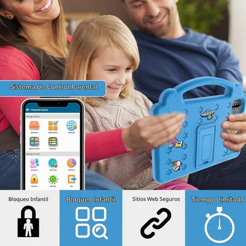 Vista 4 de Tablet de 10 Pulgadas para Niños con Estuche, Tablet Android 15 para Edades 3-12, 64GB, Tablet Educativa, Control Parental, WIFI 5G, Cámara Dual Azul