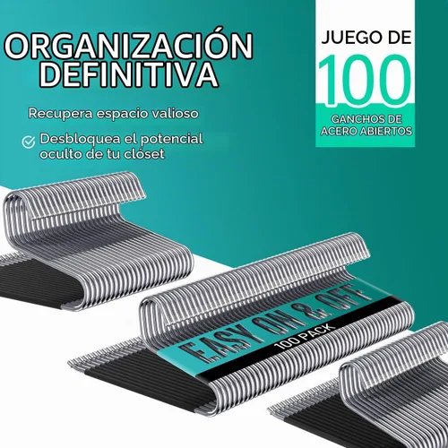 Vista 2 de Juego de 100 perchas antideslizantes de acero inoxidable para pantalones, organizador de pantalones duradero