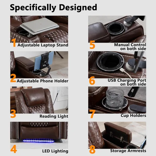 Vista 5 de JIKFRIMA Power Zero Gravity - Silla reclinable para adultos, de cuero transpirable, asiento de cine en casa ajustable con portavasos inteligentes
