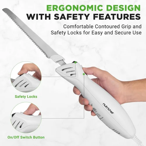 Vista 6 de NutriChef Rebanador Eléctrico de Pavo Cuchillo de Cocina Para Acción de Gracias Cortador de Alimentos Eléctrico Portátil Juego de Cuchillos