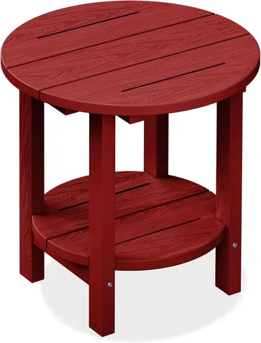 Vista 27 de SERWALL Mesa auxiliar redonda para exteriores, mesa auxiliar Adirondack pequeña de HDPE, mesa auxiliar de patio de 2 niveles para patio trasero