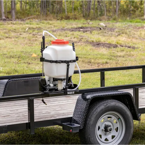 Vista 4 de Buyers Products LT23 - Estante pulverizador de mochila ajustable para remolques de paisaje, fácil almacenamiento para equipos y suministros