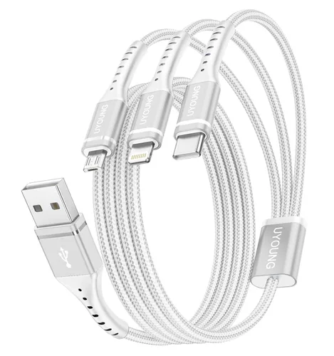 Vista 14 de Cable de carga múltiple corto de 1 pie, paquete de 2 cables de carga 3 en 1, cables universales trenzados para teléfono con conectores