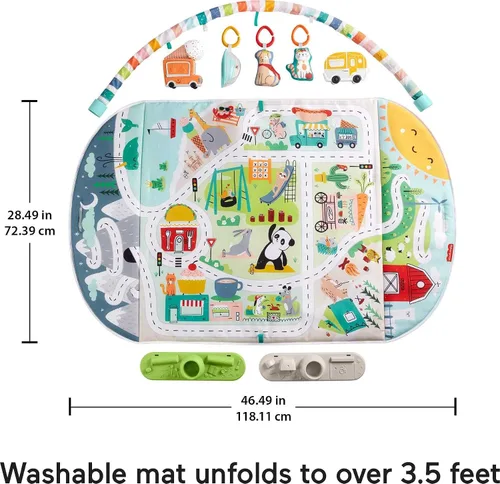 Vista 5 de Fisher-Price Alfombra de juegos para bebé, gimnasio de ciudad a jumbo con música y luces para juegos de desarrollo, recién nacidos a partir de 0