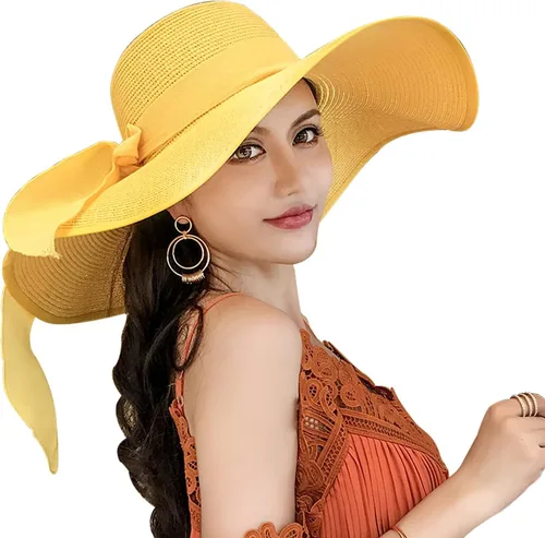 Vista 12 de FSIGOM Sombrero flexible plegable para mujer, sombrero de paja con protección solar de ala ancha, gorra de playa con protección UV de verano