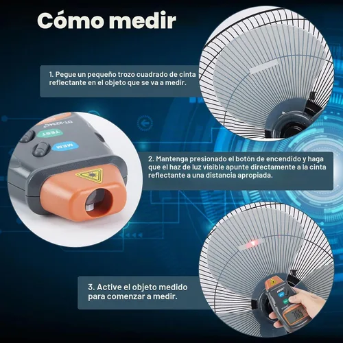 Vista 6 de AGPtek® - Tacómetro digital láser fotográfico profesional, sin contacto, tacómetro RPM