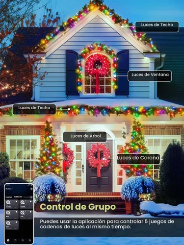 Vista 6 de Cadena de luces que cambian de color inteligente de 240 LED, 92 pies, luz de otoño naranja, control remoto con aplicación Music Sync, Multi