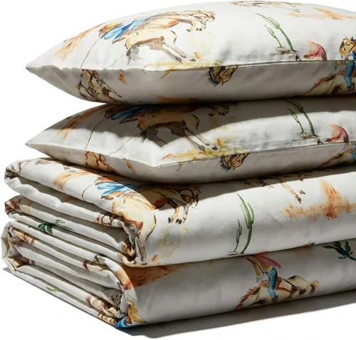 Vista 7 de Rod's True Western Bronco - Juego de sábanas tamaño matrimonial, ropa de cama occidental de 4 piezas, sábanas de algodón con fundas de almohada