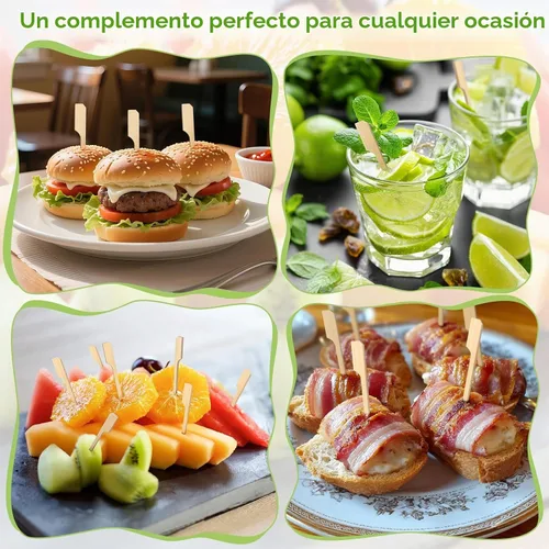 Vista 7 de FATLODA Palillos de Cóctel de Bambú de 3.5 Pulgadas [1200 PIEZAS] para Aperitivos, Brochetas de Madera Tipo Paleta, Palillos de Dientes Planos