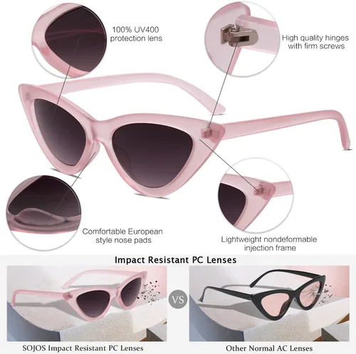 Vista 3 de SOJOS Gafas de sol retro vintage angostas ojo de gato para mujer gafas de plástico marco SJ2044