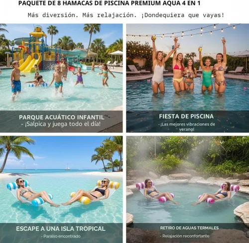 Vista 3 de 3/5/8 Pack Pool Hammock Upgrated Water Pool Floats, 4-in-1 XL (Hammock, Saddle, Lounge Chair, Drifter) Multi-Purpose Water Pool Float, Non-Stick PVC