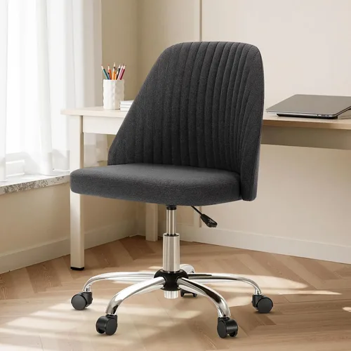Vista 15 de DUMOS Silla de oficina, cómoda silla de escritorio giratoria con ruedas, asiento ancho, sin brazos, altura ajustable, sillas de computadora
