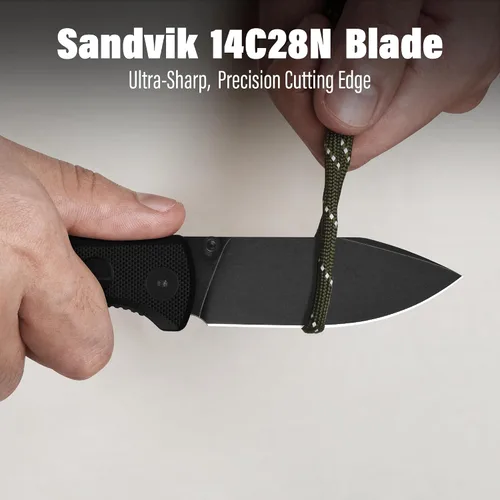 Vista 3 de QSP Canary Folder - Cuchillo plegable de bolsillo, hoja de 7.21 cm Sandvik 14C28N con acabado negro lavado a la piedra, mango G10 negro, bloqueo