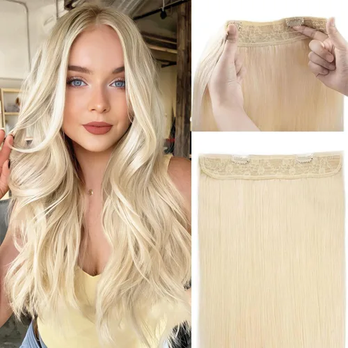 Vista 13 de Tinashe Extensiones de cabello humano real con alambre, lacio, 12 pulgadas, 2.47 onzas, rubio claro, con reflejos rubio dorado, extensiones