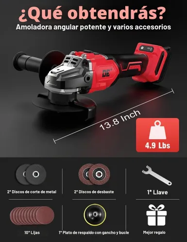 Vista 5 de Amoladora angular sin escobillas para batería Milwaukee M18, amoladora angular pequeña inalámbrica de 4 – 1/2 pulgadas con mango auxiliar, 10 lijas