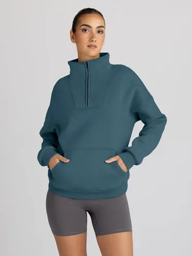 Vista 4 de Trendy Queen - Sudaderas con media cremallera y capucha de gran tamaño, extragrande, para otoño, Y2K, ropa de invierno