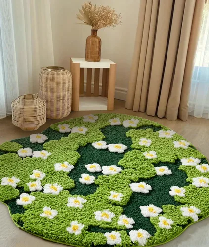 Vista 12 de Bonita Alfombra de Baño Verde Floral Hierba Primavera Flor Margarita Alfombras de Baño Antideslizantes Lavables a Máquina Súper Absorbentes