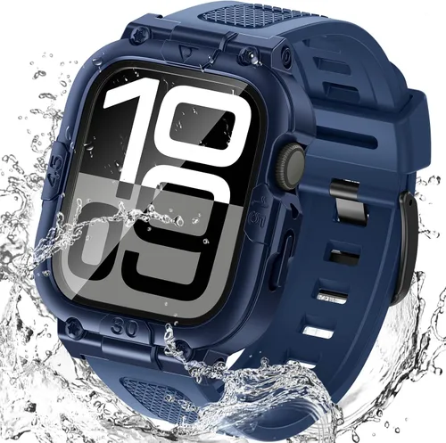 Vista 17 de Goton Estuche impermeable 3 en 1 con correa para Apple Watch con protector de pantalla de vidrio templado incorporado de 40 mm, cubierta frontal