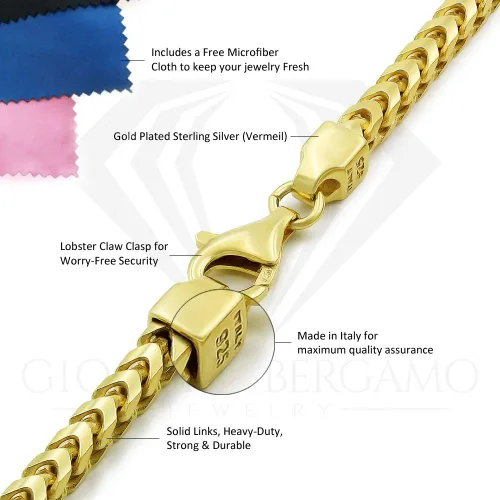 Vista 6 de Giorgio Bergamo Cadena de plata de ley 925 italiana de 0039in - 0217in cadena de eslabones cuadrados chapados en oro amarillo pulsera o tobillera