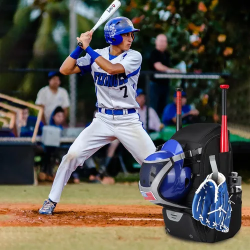 Vista 6 de Bolsa de Sóftbol, Bolsa de Bate de Sóftbol para Jóvenes y Adultos, Bolsa de Béisbol con Gancho de Cerca para Bate de TBall y Equipo, Mochila Ligera