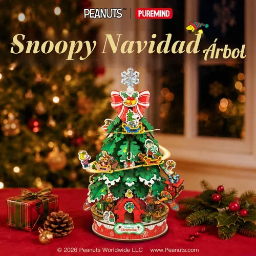 Vista 2 de puremind Snoopy Peanuts Christmas Tree 3D Wooden Puzzle, DIY Model Kit