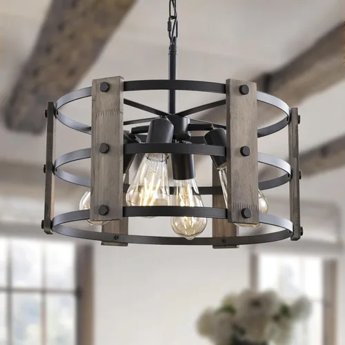 Vista 31 de Lámpara colgante estilo granja, luces colgantes negras para isla de cocina, luz colgante de metal industrial y madera vintage, lámpara de techo