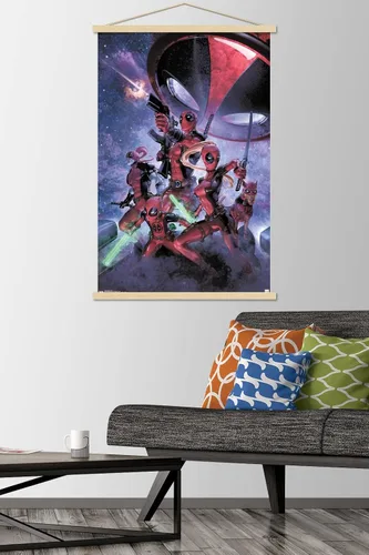Vista 2 de Trends International Marvel Comics-Deadpool - Póster de pared familiar con marco magnético de madera, 22.375 x 34 pulgadas, impresión premium