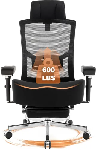 Vista 11 de Silla de oficina grande y alta de 600 libras con cojín de asiento grueso en forma de W, sillas de escritorio ergonómicas de malla para computadora