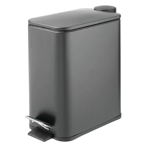 Vista 14 de mDesign Bote de basura rectangular de metal delgado de 1.3 galones/5 litros con pedal de paso, tapa de cierre fácil, forro removible - Papelera