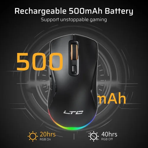 Vista 8 de LTC GM025 - Ratón inalámbrico trimodo para juegos, sensor PAW3311 de 12000 DPI, mouse ergonómico de 2.4 GHz/BT/cableado, 6 botones programables