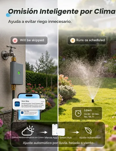 Vista 3 de meross WiFi Water Timer for Garden Hose, Brass Inlet & Outet, Rain Skip