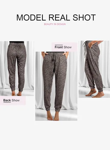 Vista 2 de EVALESS Pantalones deportivos con cordón y cintura elástica para mujer con bolsillos