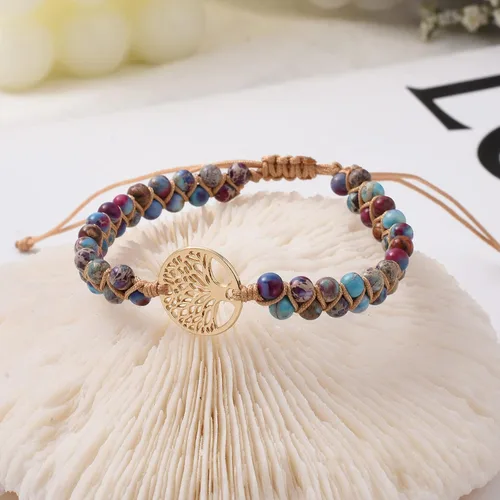 Vista 6 de Jinxiuge Tree of Life Turquoise Stone Bracelet for Women Girls Handmade Braided Layered Bead Bracelet with Black Gift Box