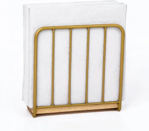 Vista 7 de Servilletero moderno de granja para mesa, base de madera maciza pesada con diseño de metal, dispensador vertical de servilletas para encimera