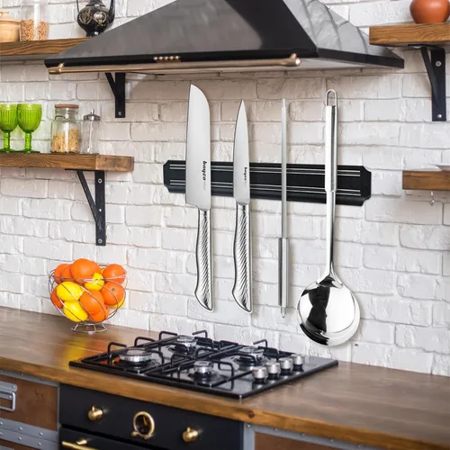Vista 5 de Paquete de 2 potentes soportes magnéticos para cuchillos, tiras magnéticas para cuchillos de cocina, libre de óxido, multiusos, para cocina, garaje