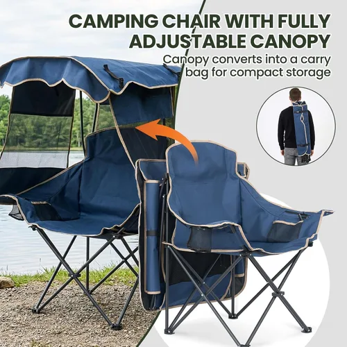 Vista 5 de DoCred Silla de playa con toldo plegable, portátil y plegable, con bolsa enfriadora y soporte para tazas, tumbonas de playa reclinables