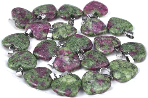 Vista 9 de LE SKY 20 piezas de dijes de piedra natural en forma de corazón, dijes de piedra curativa para hacer joyas