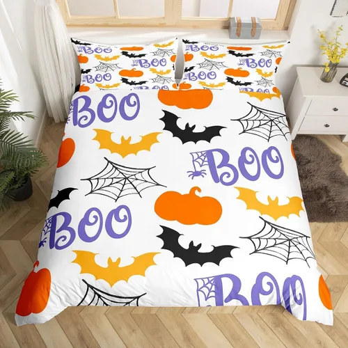 Vista 25 de Manfei Juego de funda de edredón de Halloween tamaño individual, juego de ropa de cama de 2 piezas para niños y niñas, decoración de habitación